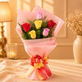 6 Mixed Roses With Black Forest Cake