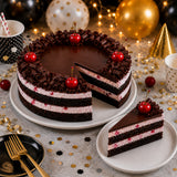 6 Mixed Roses With Black Forest Cake