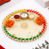 Divine Ganesha White Designer Pooja Thali