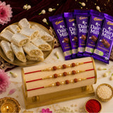 Set of 3 Rudraksha Rakhi with Kaju Roll & Dairy Milk Chocolates | Rakhi Combo Pack