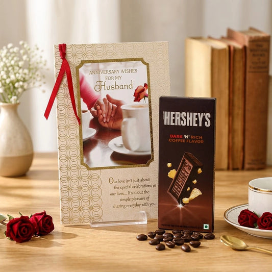 Anniversary Wishes For My Husband Greeting Card With Chocolate
