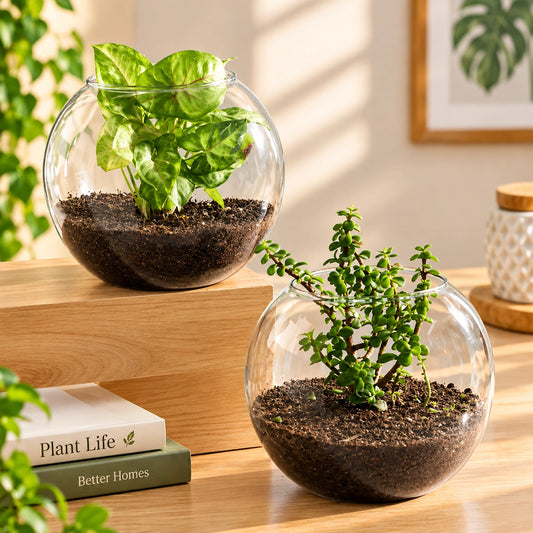 Jade & Syngonium Plant Duo in Glass Vase