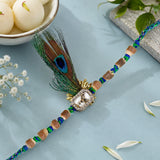 Peacock Feather Charm Rakhi with Rasgulla