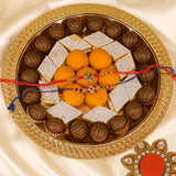 Kundan Rakhis with Sweets and Chocolate Thali Set of 2