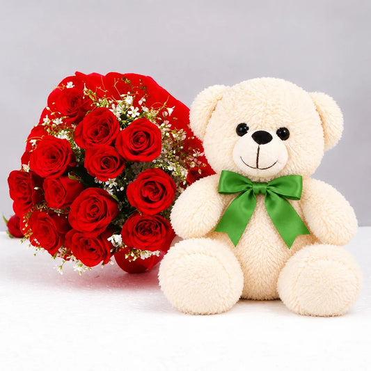 Red Roses & Teddy Bear Combo