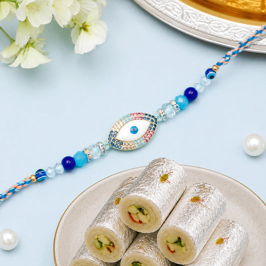Evil Eye Marquise Rhinestone Rakhi with Kaju Roll