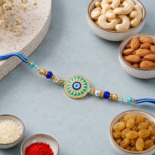 Evil Eye Sunburst Rakhi with Dry Fruits