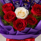 6 Red Roses & Dairy Milk Chocolate Bouquet