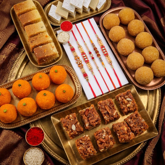 Set Of 5 Rakhi With Assorted Sweets Hamper