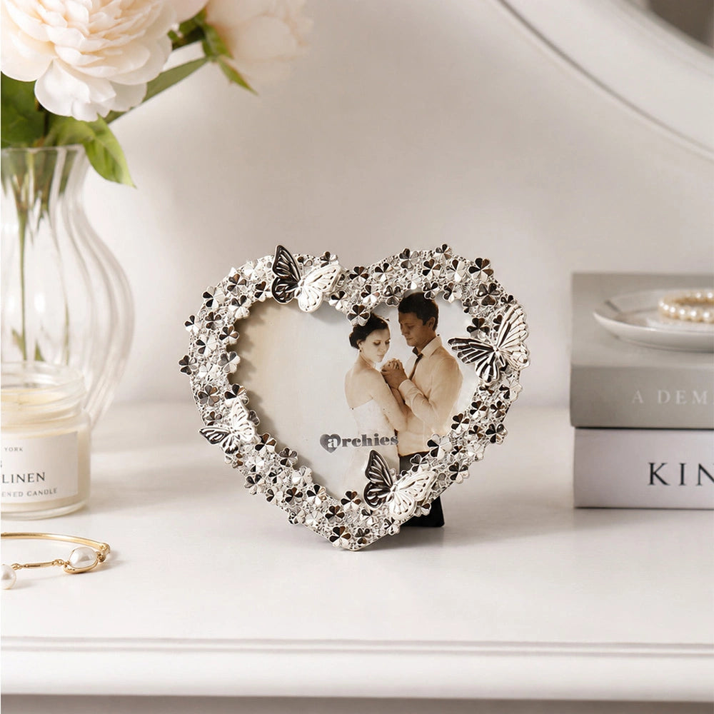Heart-Shaped Silver Ornamental Photo Frame