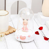 Happy Reindeer Girl Figurine with Glass Dome