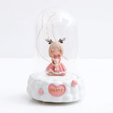 Happy Reindeer Girl Figurine with Glass Dome