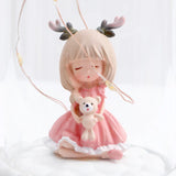 Happy Reindeer Girl Figurine with Glass Dome