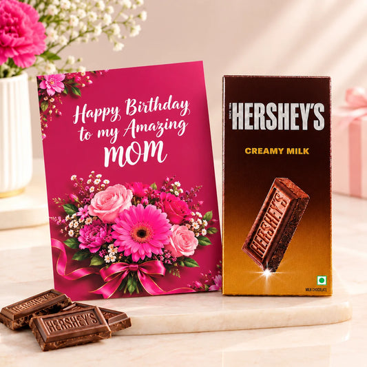 Happy Birthday Mom Floral Bouquet Personalised Greeting Card with Chocolate