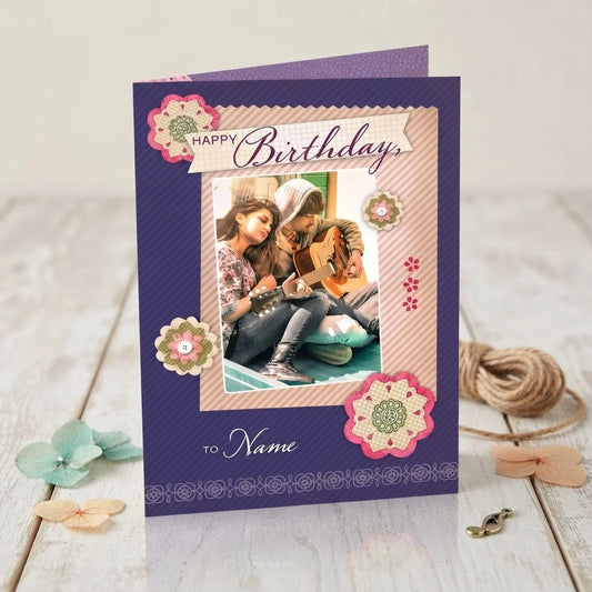 Purple Color Happy Birthday Personalised Card
