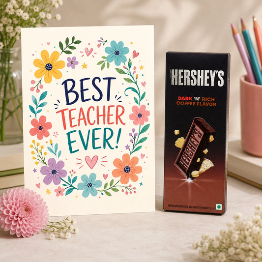 "Floral Design" Personalized Teacher's Day Card and with Hershey's Dark 'N' Rich Coffee