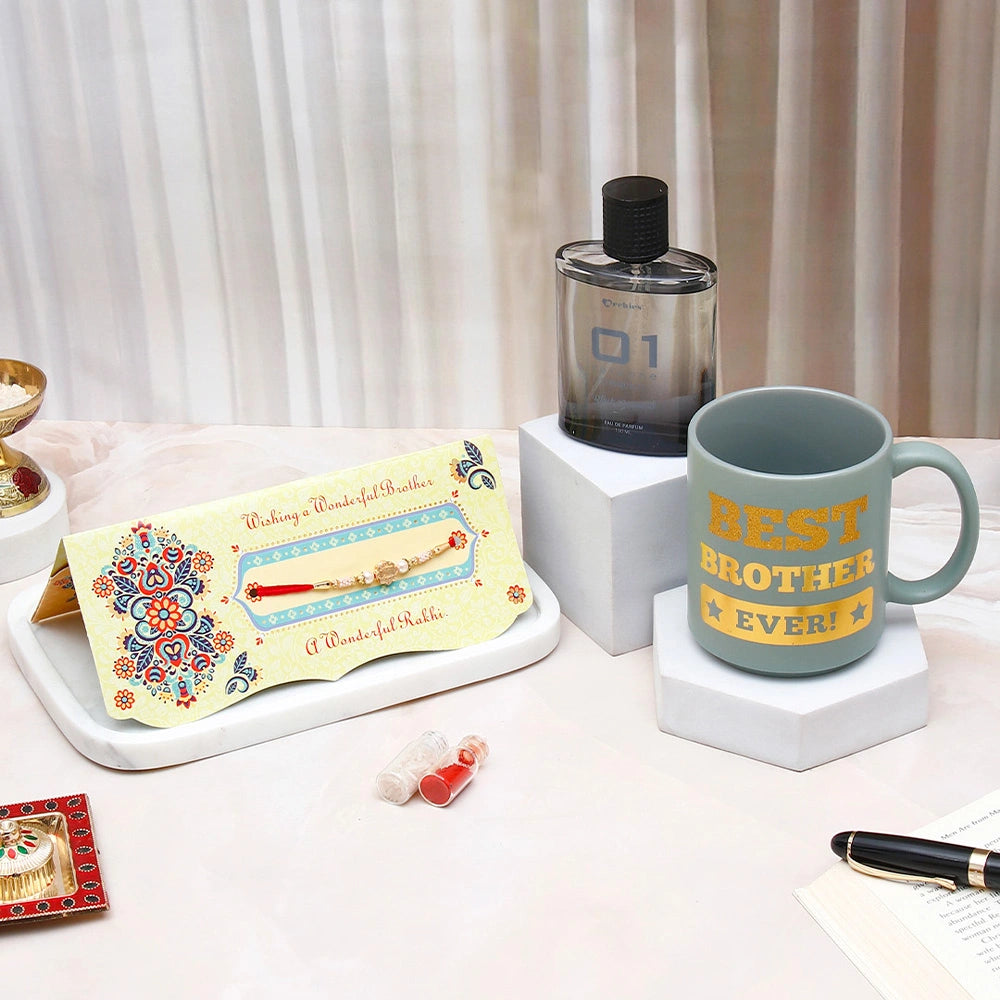 01 Men Perfume with Best Brother Mug & Wonderful Brother Rakhi Mailer