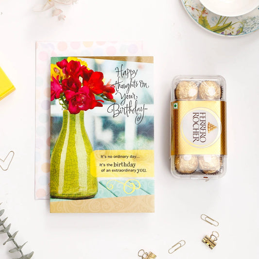 Happy Thoughts On Your Birthday Greeting Card and Ferrero Rocher 200 GM