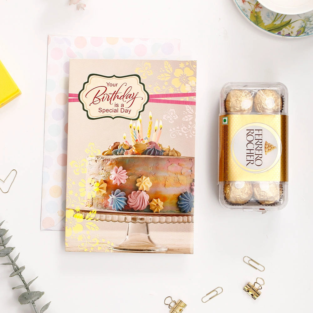 Your Birthday Is A Special Day Birthday Greeting Card and Ferrero Rocher 200 GM
