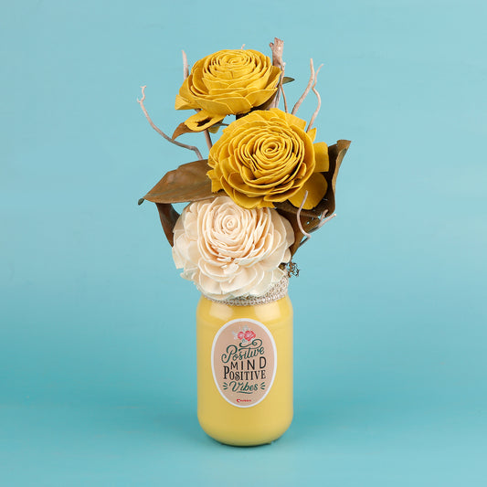Blooming Yellow Rose Ceramic Vase
