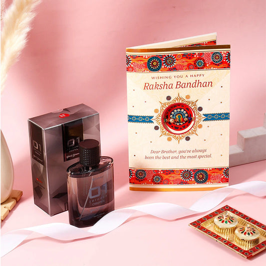 Raksha Bandhan Greeting Card with Archies Black Diamond Perfume