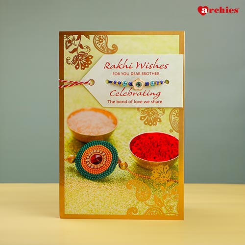 Rakhi Wishes Greeting Card with a Sacred Rakhi