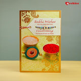 Rakhi Wishes Greeting Card with a Sacred Rakhi