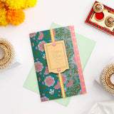 Pack of 3 Teal Floral 'Dear Brother, Happy Bhai Dooj' Greeting Cards