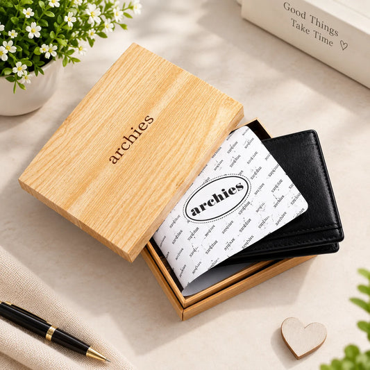 Archies Wooden Gift Box Luxurious Black Gents Wallet