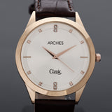 Brown Leather Strap Couple Wrist Watch