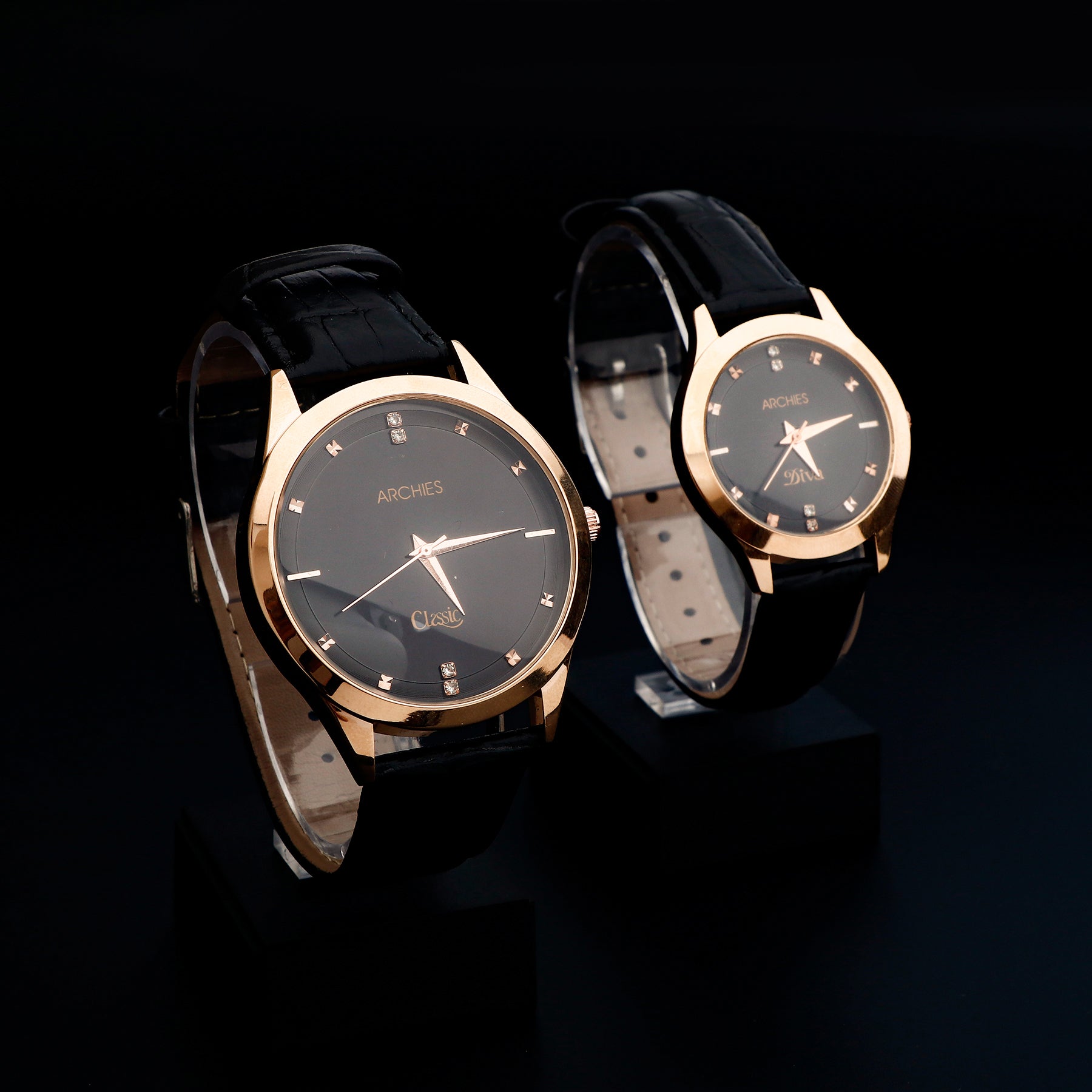 Classic Black Strap Couple Wrist Watch