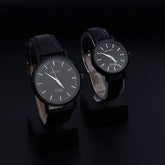 Black Leather Strap Couple Wrist Watch