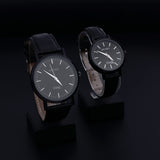 Black Leather Strap Couple Wrist Watch