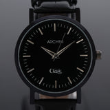 Black Leather Strap Couple Wrist Watch