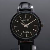 Black Leather Strap Couple Wrist Watch