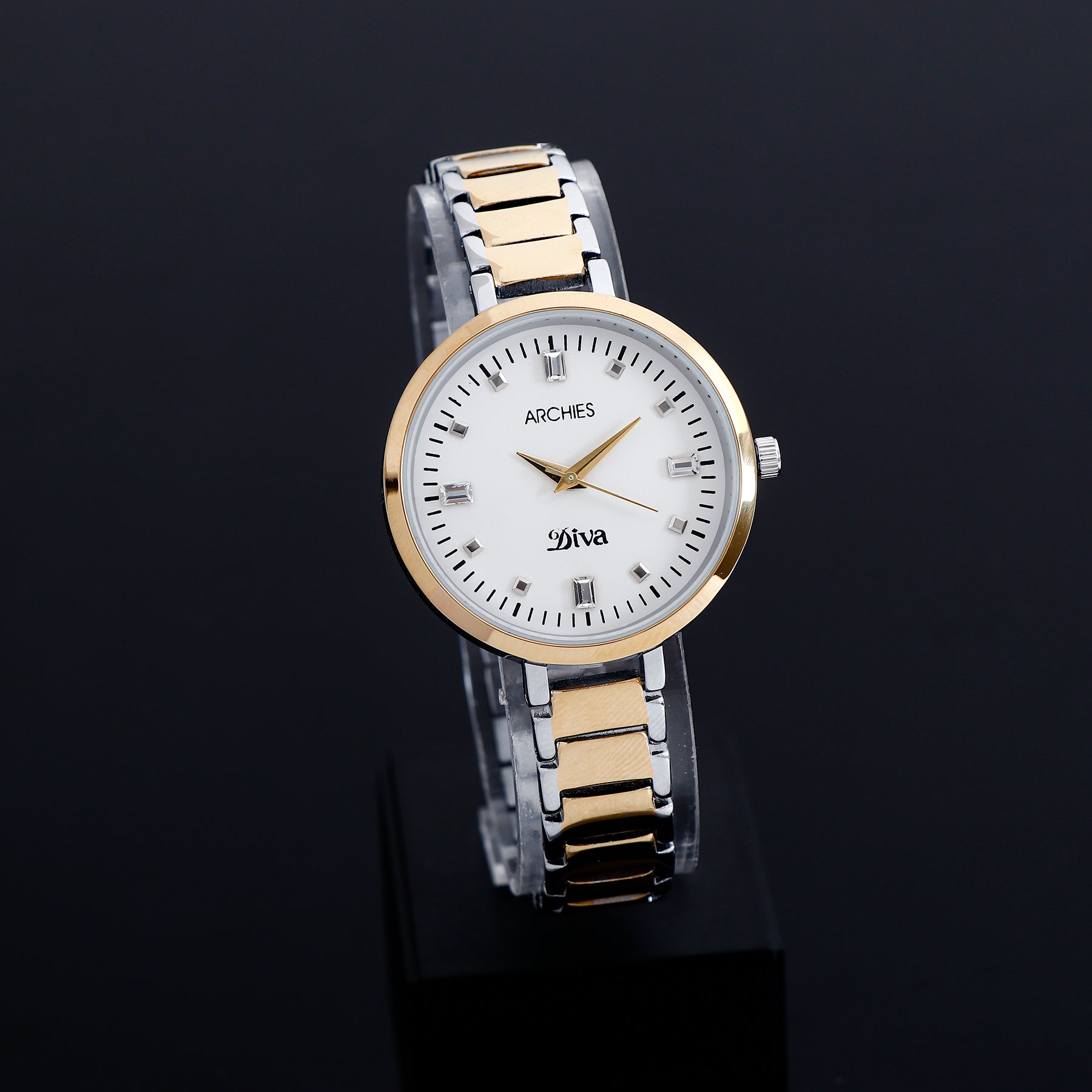 Golden Silver Strap Wrist Watch