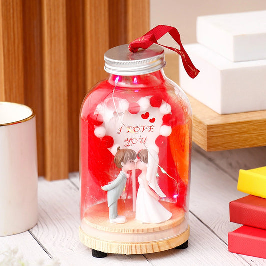 I Love You Bridal Couple Figurine in Glass Jar
