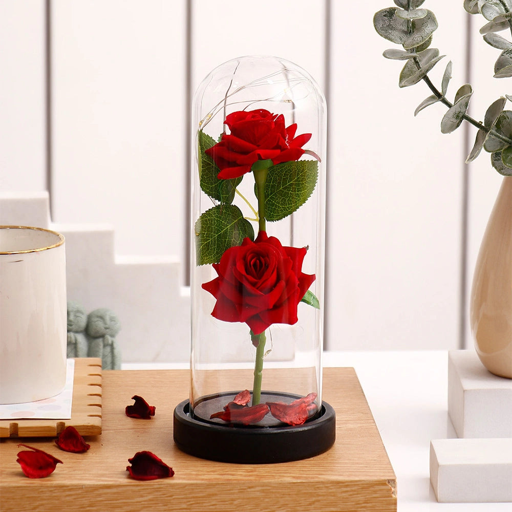 Archies Double Red Rose Glass Dome