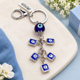 Archies Sphere and Square Design Blue And White Protective Evil Eye Keychain