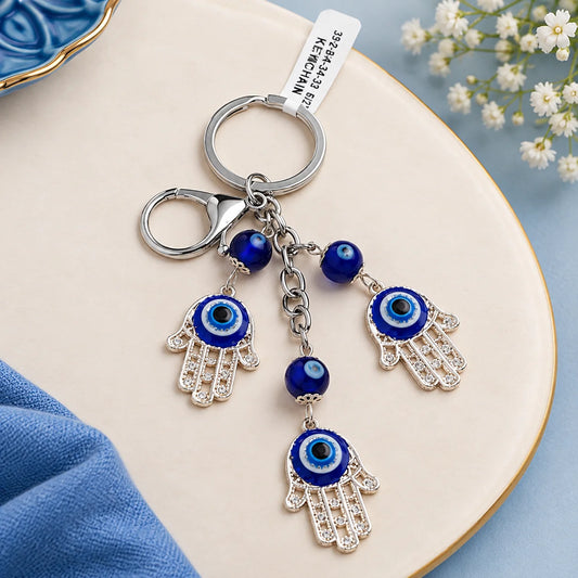 Archies Blessing Hands Design Blue And White Protective Evil Eye Keychain