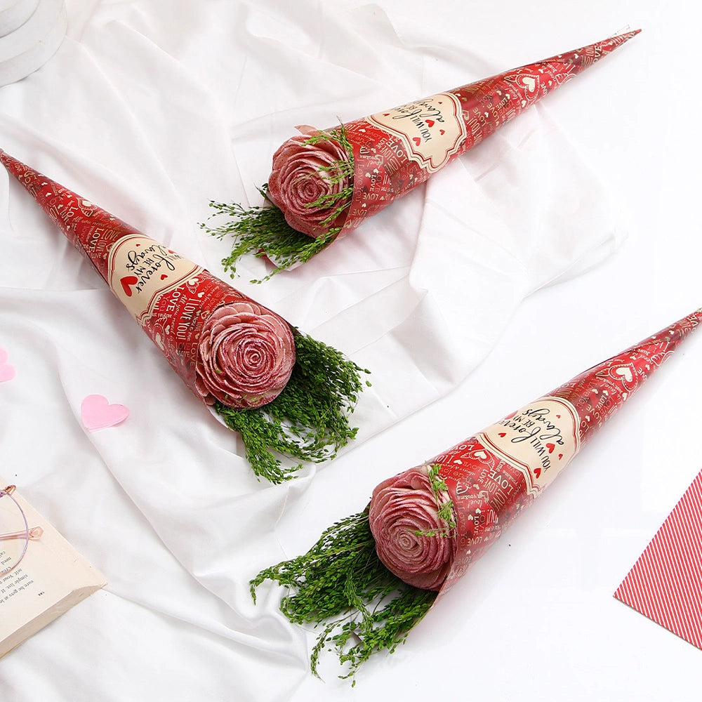 Pack Of 3 Pink Glitter Artificial Rose Bouquet