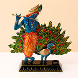 Hand-Crafted Lord Krishna with Peacock Showpiece