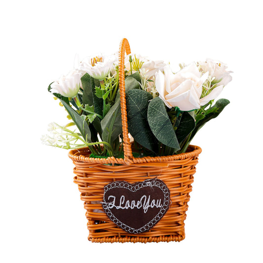 White Rose Artificial Flower Basket