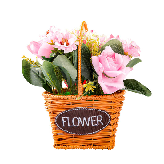 Pink Rose Artificial Flower Basket