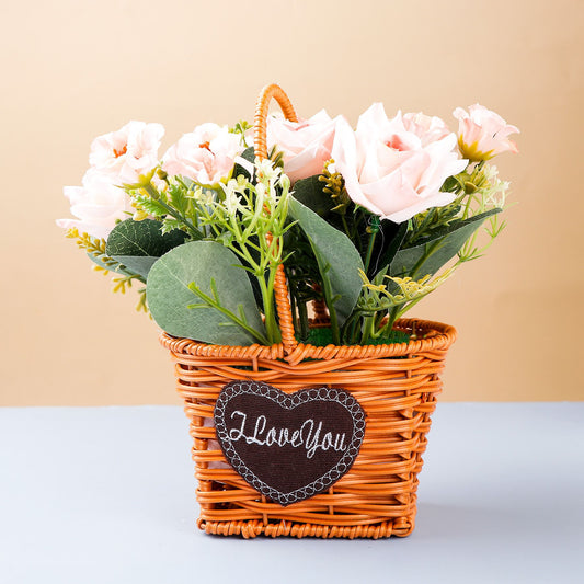 Coral Pink Artificial Flower Basket
