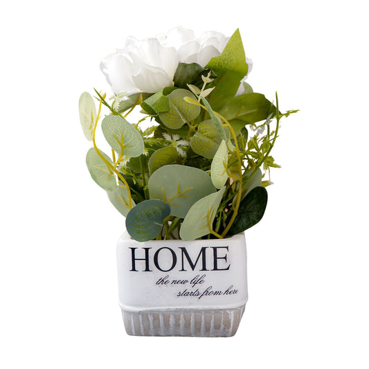 White Rose Artificial Flower Pot