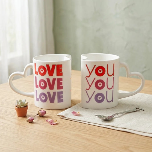 Love You Quoted Heart Twin Mug Set