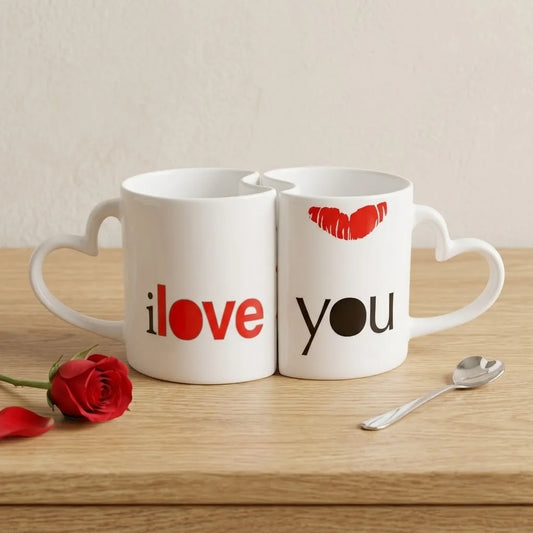 I Love You Quoted Heart Twin Mug Set