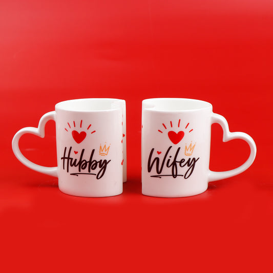 Hubby-Wifey Quoted Heart Twin Mug Set