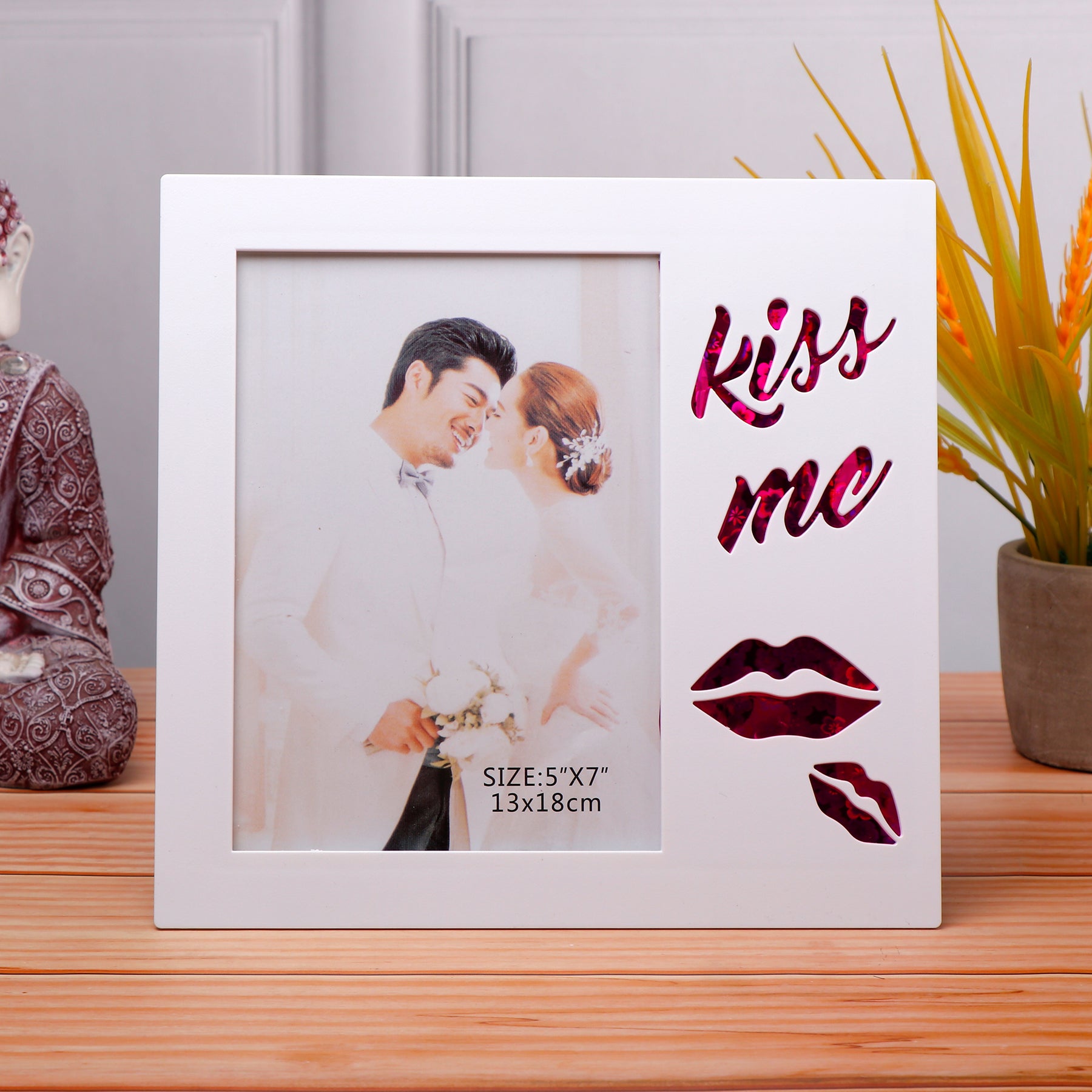 Kiss Me White Photo Frame